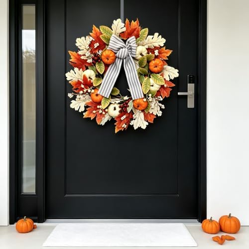 24 Inch Fall Wreaths for Front Door,Home Decor for Farmhouse Off White