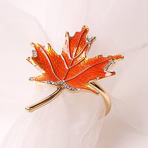 6 Pcs Maple Leaves Napkin Ring, Fall Metal Napkin Ring Holder Maple Leaves Serviette Buckle Holder Autumn Leaf Napkin Buckle for Harvest Season Thanksgiving Fall Decoration (Orange- 6pcs)