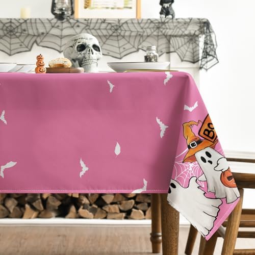 Horaldaily Halloween Tablecloth 60 x 120 Inch Rectangular Pink Bat Ghost