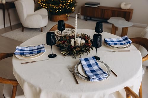 Navy Blue Cloth Napkins - Reusable Navy Blue and White Cotton Napkins - 100% Cotton, 12 Pack - 20"x20", Washable, Plaid Gingham Pattern, Perfect for BBQ, Parties and Small Get-Togethers (Blue)