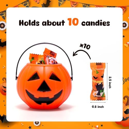 3 Otters 12PCS Mini Halloween Pumpkin Buckets, Small Pumpkin Candy Buckets