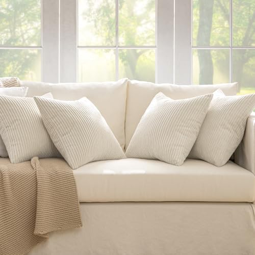 MIULEE Soft Corduroy Decorative Throw Pillow Covers Cream White 18x18