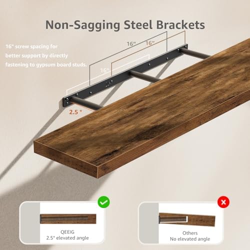 QEEIG Extra Long Floating Shelves for Wall (Brown, Set of 2, 47.2")