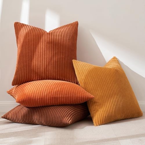 MIULEE Fall Corduroy Decorative Throw Pillow Covers Orange Rust 18x18