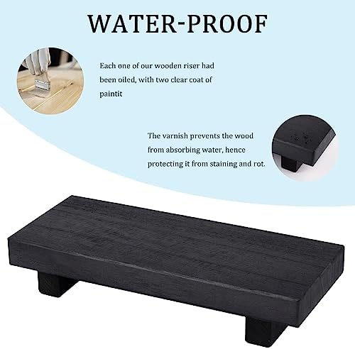 Small Wood Tray Pedestal Stand Farmhouse Bathroom Decor Decorative Wooden / Black / 8.7 x 3.6 x 1.6