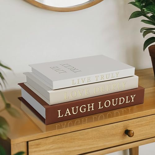 Aesthetic Decorative Books, Set of 3 Linen Faux Books for Decoration