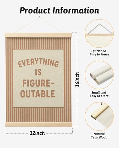 FGFK Everything Is Figureoutable Positive Affirmations Wall Art Poster Hanger Frame, Retro Warm Beige Inspirational