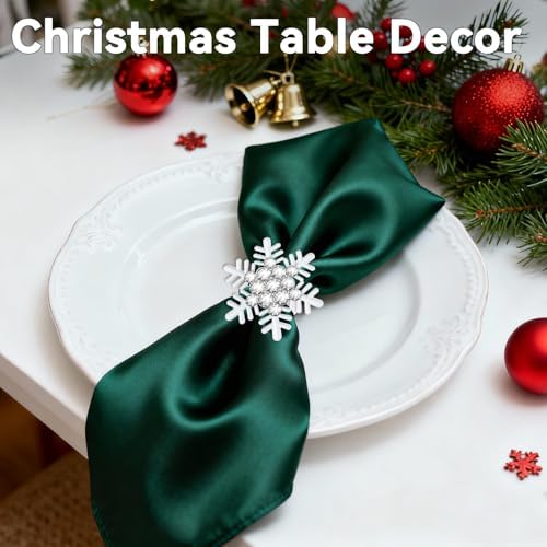 ZeeDix Set of 8 Christmas Snowflake Napkin Rings for Dinning Table Setting- White Rustic Dinner Tables Setting Decoration for Wedding Receptions, Christmas Holiday Party Dinner Parties