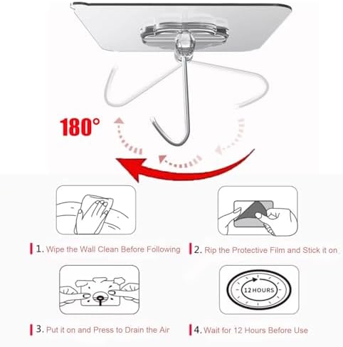 DDMY Hooks for Hanging, 50 Pack Wall Hooks 50lb(Max) Transparent Reusable Waterproof Adhesive Hook for Kitchen Curtain
