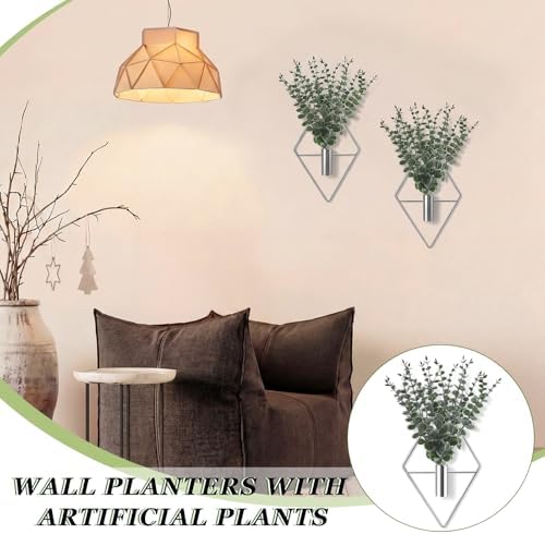 Jexine 4 Pcs Hanging Artificial Planters Wall Decor, Silver, Eucalyptus