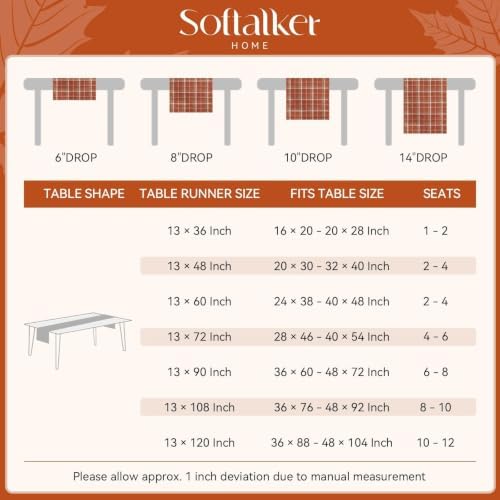 Softalker Fall Checkered Tartan Table Runner, Orange, 13 x 36 Inch