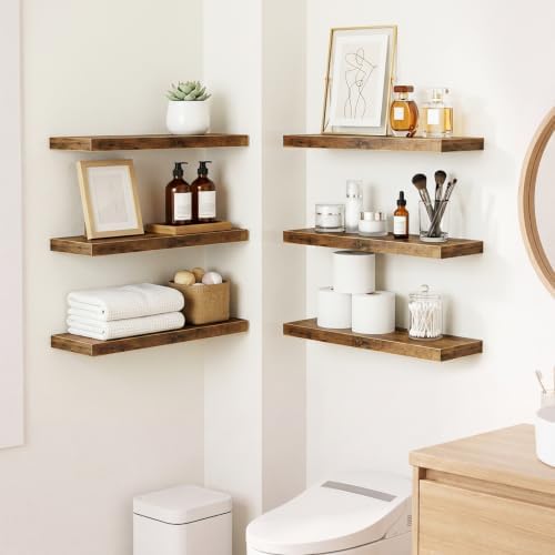 Fixwal Floating Wall Shelves for Decor (Rustic Brown, Set of 6, 15.7 Inch)