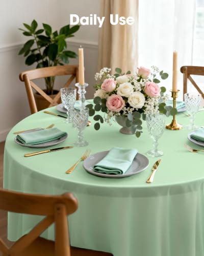 Pureegg Plastic Table Cloth Disposable 84 Inch Round 10 Pack, Sage Green