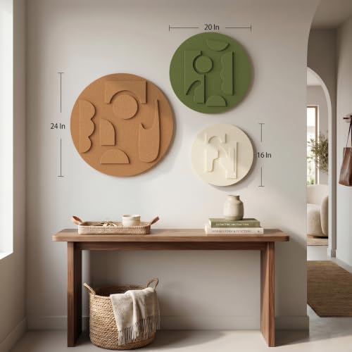 3D Textured Round Modern Abstract Boho Wall Art for Living Room, 3 Piece