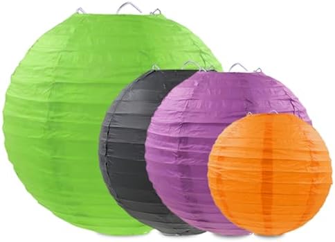 Halloween Paper Lanterns Black Purple Orange Green Halloween Party Decorations for Birthday Baby Shower Bachelorette Wedding Bathroom Hanging Supplies (12 PCS)