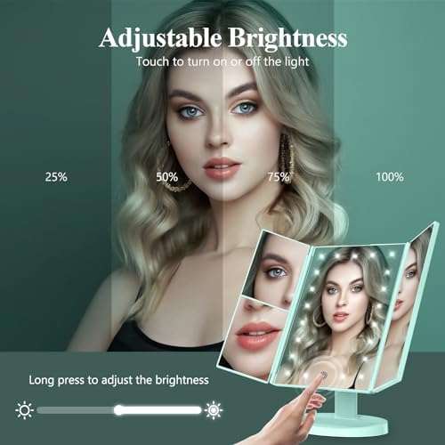 HUONUL 2X/3X/10X Magnifying Vanity Mirror with Light, Trifold Makeup Mirror