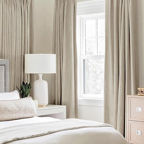 MIULEE 100% Blackout Linen Curtains for Bedroom 52x72 Inches Stone