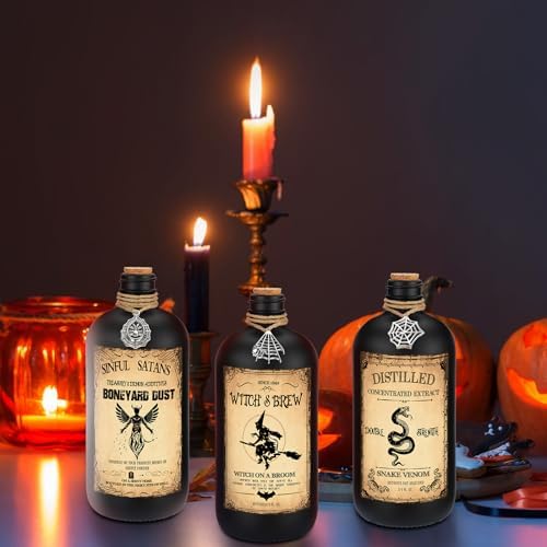 Uiifan 31 Pcs Halloween Potion Bottles Set with Cork, Black, 16 oz