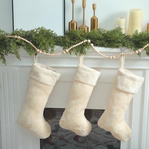 12 Pcs Christmas Stocking 18" Plush,Beige