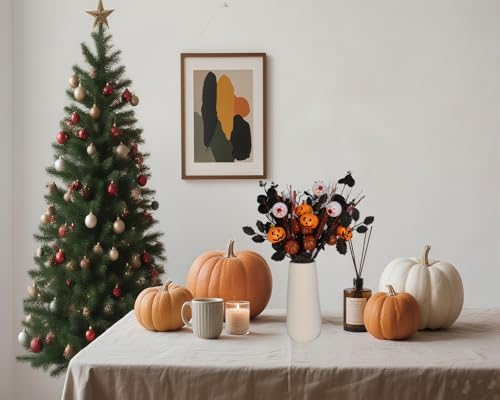 5PCS Artificial Halloween Flowers,13.4 Inch Artificial Pumpkin Maple Leaf Floral Stems Branches &Eyeball Halloween Decoration for Indoor Home Farmhouse Party Table Vase Décor