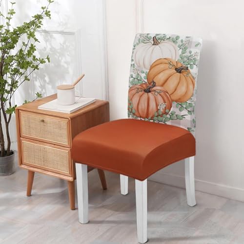Fall Chair Covers Set of 4,Autumn Pumpkin Dining Slipcovers,Thanksgiving Parsons Chair slipcover Elastic Removable Washable Fall Decor for Home Orange