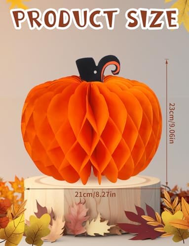 12 Pcs Fall Pumpkin Honeycomb Paper Decorations, Thanksgiving Pumpkins Table Centerpieces Hanging Pumpkin Honeycomb Tissue Balls for Halloween Thanksgiving Harvest Party Decor