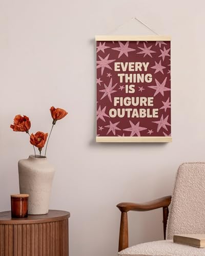 FGFK Everything Is Figureoutable Inspirational Wall Art Poster Hanger Frame, Retro Red and Pink Star Positive