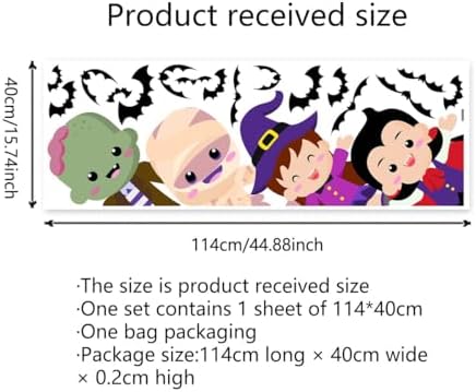 44.88 X 15.75 Inch Halloween Door Sticker Cute Witch Vampire Mummy Green Monster Stickers Halloween Party Bar Decal for Door Window Wall Decoration