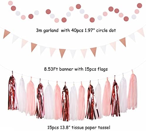 Rose-Gold Pink-White Graduation Party-Decorations - 33pcs Banner,Streamers Tassel Garland,Tissue Pom Poms Honeycomb,Paper Lantern Fan,Birthday Wedding Bridal Baby Shower Bachelorette Engagement Hugtmr