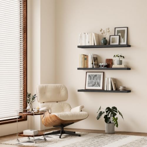 BAYKA Black Floating Shelves 47.2in, Set of 2, Wall Mounted for Wall Decor