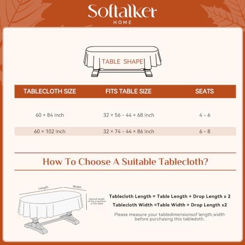 Softalker Fall Jacquard Oval Tablecloth, 60 x 84 Inch Burnt Orange