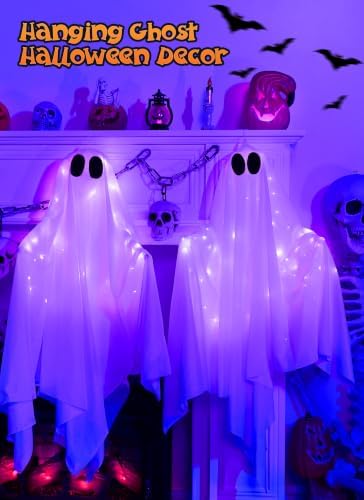 Brightown Halloween Hanging Light up Ghost Decoration, Purple