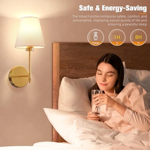 NIORSUN 14.5 inch Battery Operated Wall Sconce Set of 2,Gold Rechargeable Wall Lights with 10400mAh Dimmable Detachable