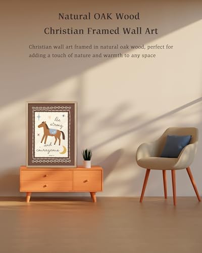KensTro 12x16 Oak Framed Joshua 1:9 Horse Christian Wall Art