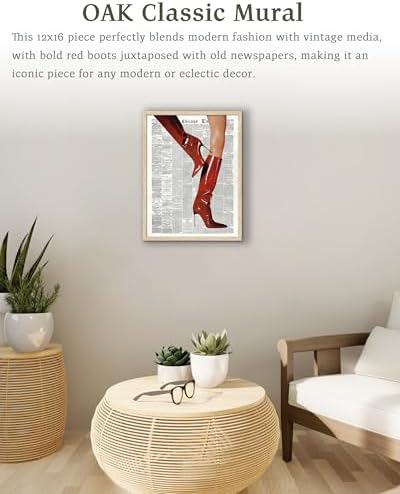 EcoHest 12x16 in Red Boots Newspaper Framed Wall Art
