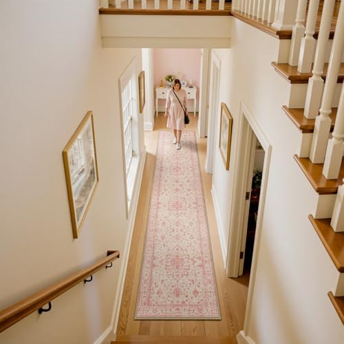 RELEANY Washable Area Rug, Runner 2'x10', Pink/Light Vintage Pink