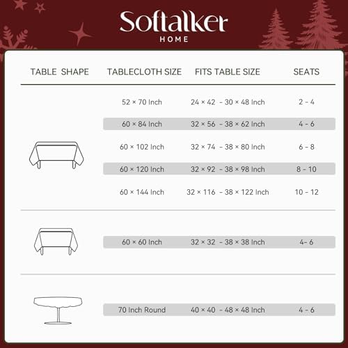 Softalker Christmas Jacquard Rectangle Tablecloth, 60 x 102 inch, Red