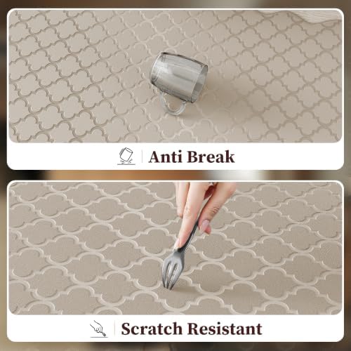 Arenarug Upgrade Scalloped Kitchen Mats for Floor 2PC, Khaki Kitchen Rugs