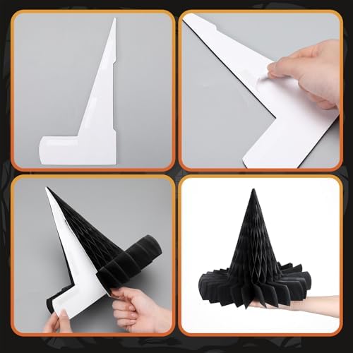 Fourluoo 12 Pack Halloween Honeycomb Decorations Bats Ghosts Set,Witch Hat