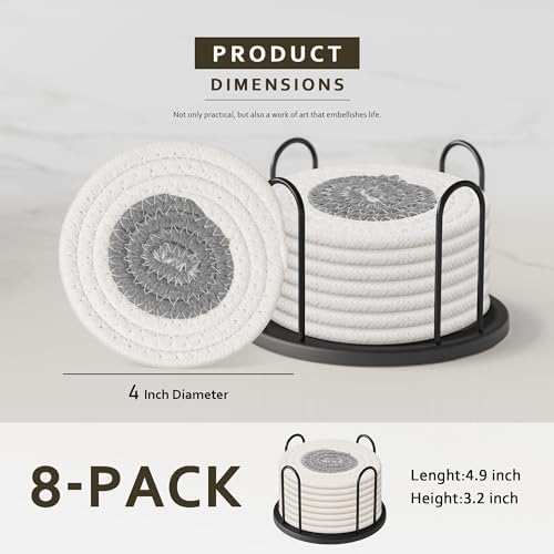 Lazebox Coasters Set of 8 for Drinks, 4 Inch Large Coasters for Coffee Table, Tabletop Protection for Hot & Cold