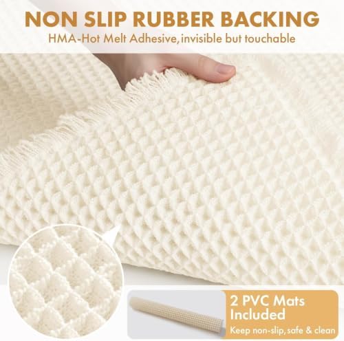 MIULEE Set of 2 Waffle Bathroom Rugs Boho Bath Mat Cream White 18x30 Inch