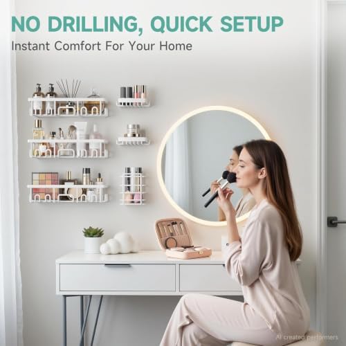Veken 6-Pack Rustproof&Waterproof Shower Caddy, Adhesive Shelves Rack with Soap Holder, Large Bathroom & Washroom