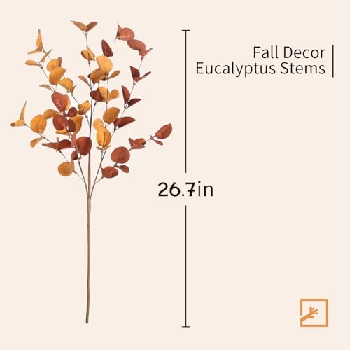 ZIFTY 6Pcs Fall Decor Eucalyptus Stems 26.7" Tall for Home Decorations