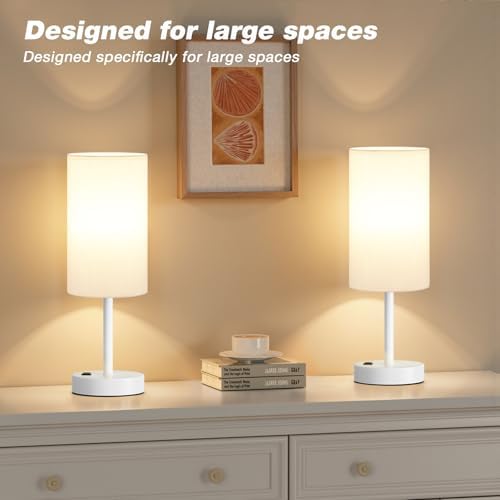 Fenmzee 17.4" White Lamp for Bedroom - Dimmable Touch, USB A+C, AC Outlet