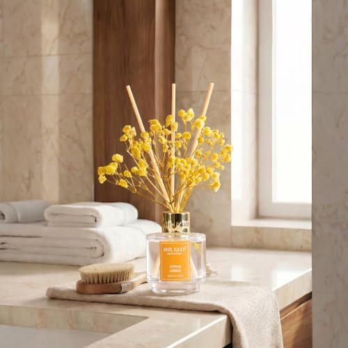 Airkeep Reed Diffuser Set of 3,Fresh Linen Ocean Mist&Sea Salt Citrus Lemon Oil Reed Diffusers for Bedroom Living Room