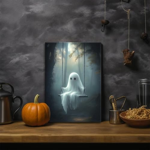 ILLBDR Halloween Cute Ghost Canvas Wall Art 12x16 inch