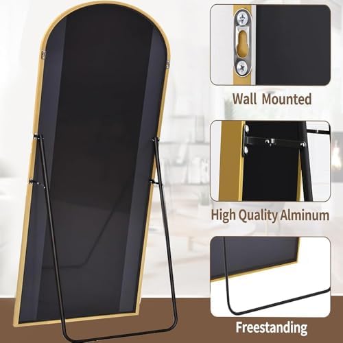 Prywot Full Length Mirror, Oversized 86"x46" Arched-Top Floor Mirror, Gold