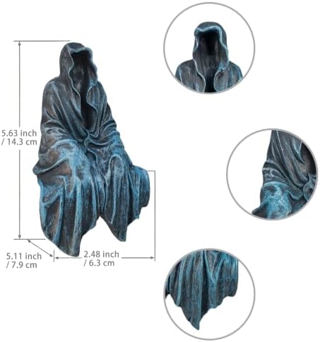 Gothic Home Decor, Resin Tabletop Gothic Sitting Figurine Shelf Sitter for Bookshelf and Desk, Grim Reaper Statue Ornament for Halloween Room Decor (Blue)