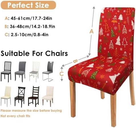 Red Christmas Chair Covers Set of 4,Winter Christmas Tree Snowflake Elk Chair Protectors,Elastic Removable Washable Dining Chair Covers for Winter Christmas Kitchen Dining Room Holiday Decor
