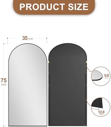 Delma Arched Full Length Mirror with Stand, 75x35 Black Floor Mirror
